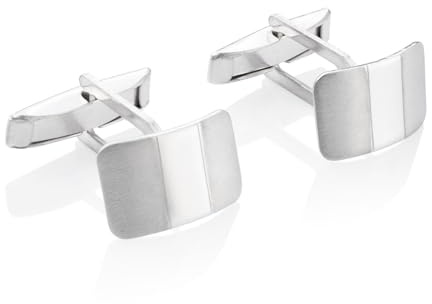STERLL Herren Silberne Manschettenknöpfe Mit Mattiertem Und Glänzendem Streifen In 925 Silber