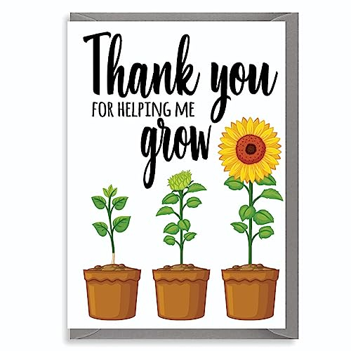 Cheeky Chops Cards Dankeskarte – Lehrer, Lehrassistent, Kindergartenlehrer – Thank you for helping me grow K6, vollfarbig
