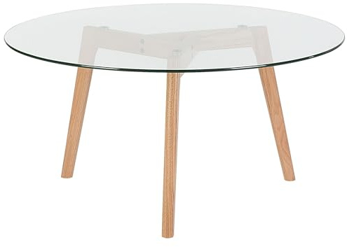 Beliani Mesa de Centro Transparente Redonda con Tablero de Cristal 3 Patas de Madera Clara Minimalista escandinavo Minnesota