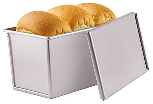 CHEFMADE Pullman Loaf Pan with Lid, 1Lb Dough Capacity Non-Stick Rectangle Flat Toast Box for Oven Baking 4.2 x 7.7x 4.4(Champagne Gold)