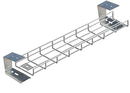 1400mm Long Under Desk Cable Tray Basket w/Brackets & Fixings - Silver