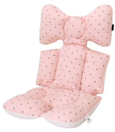 Universale Sitzauflage Sitzeinlage Babyschale Sportsitz Sitzpolster Baumwolle Atmungsaktiv für kinderwagen Buggy (Rosa Kreuz)
