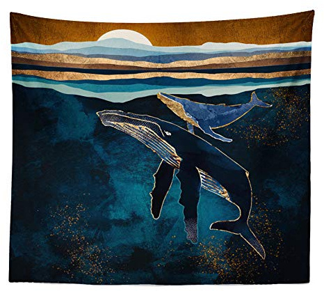 BOYOUTH Wandteppich mit Naturlandschaft, abstraktes Wal- und Sonnenuntergangsmuster, Digitaldruck, Kunstwandteppich, Heimdekoration, Wandbild, Strandtuch, 150 x 100 cm