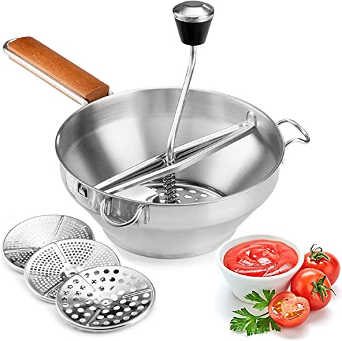 Bezrat Food Mill - Stainless Steel Kitchen Mill with 3 Discs for Mashing, Straining & Grating Fruits & Vegetables | Easy to Clean & Durable Quality