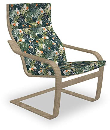 ABAKUHAUS Blumen Poäng Sessel Polster, Botanic Tropic Blätter, Sitzkissen mit Stuhlkissen mit Hakenschlaufe und Reißverschluss, Grün Weiß