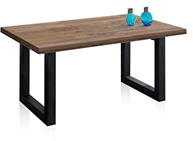Adec Group duehome | Loft, Mesa Fija de Comedor, Mesa para Salon, Acabado en Roble Boreal y Negro, Medidas: 160 cm (Largo) x 100 cm (Ancho) x 76 cm (Alto)