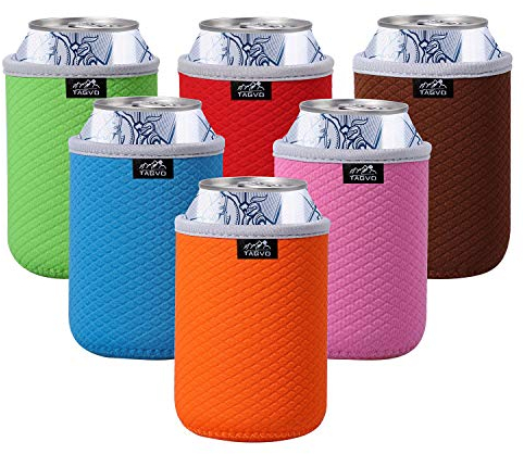 TAGVO Dosen-Kühlhüllen, isoliert, für Bierdosen, einfach anzuziehen, 6 Stück mehrfarbenauswahl, langlebig, maschinenwaschbar, Neopren mit genähten Stoffkanten