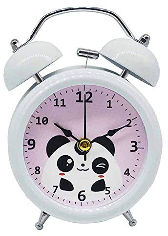 Millya UK - Sveglia vintage per bambini, con due campane, sveglia a forma di panda per bambini, colore: bianco