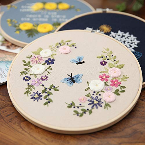TopHomer Komplettes Sortiment an Stickmustern, einschließlich Stickkleidung mit Blumenmuster, Bambus-Stickreifen, Farbfäden und Nadeln (Typ C)