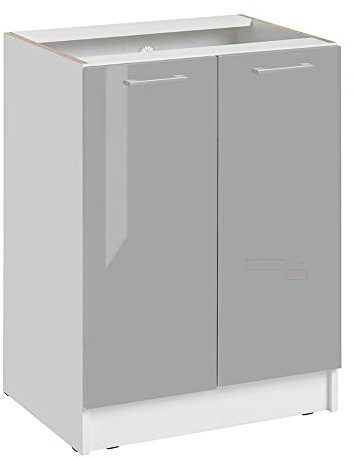 Cuisineandcie - Meuble Cuisine Bas ECO Gris Brillant 2 Portes L 60 cm + 1 étagère - Meuble Bas Cuisine Rangement, Meuble Cuisine, Placard Cuisine Bas