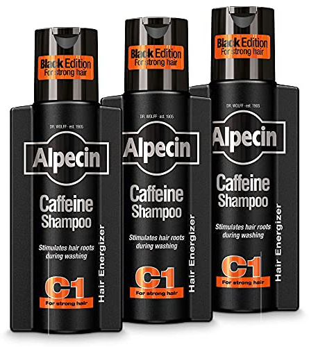 Alpecin C1 Black Shampoo för män med en ny doft 3x 250 ml | För naturlig och stark hårväxt