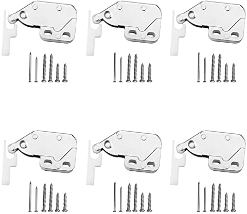 6 Stück Federschnäpper Türschnapper Latch Mini Schnappverschluss Möbel Schnäpper Türschloss Tür Druckverschlus mit Gegenstück geeignt für Schranktür mit Schrauben Schubladen Tor Schuppen Festern