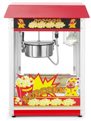 HENDI Popcornmaschine, mit Schaufel, Heizpfanne mit Rührwerk, beleuchteter Innenraum, Popcorn Maker, Warmhaltevitrine, 230V/1155W, 560x420x(H)760mm, Edelstahl, Aluminium, Glas, rot