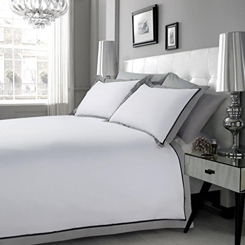 RAYYAN LINEN Mayfair Duvet Cover Set 100% Egyptian Cotton 200 Thread Count with Pillowcases (Mayfair White Black Grey, Double)