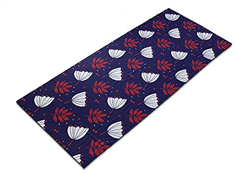 ABAKUHAUS Blumen Yoga-Mattenhandtuch, Abstrakt tonte Blumen-Kunst, rutschfeste schweißabsorbierende Yoga Pilates Workout Pad Abdeckung, 64 cm x 178 cm, Red Indigo Weiß