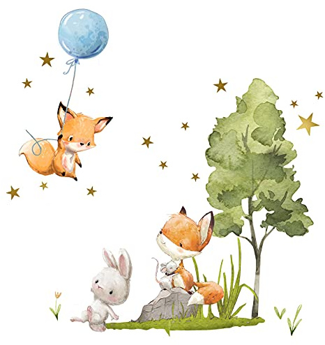 Little Deco Wandtattoo Wandsticker Kinderzimmer Fuchs und Maus I Wandbild 50 x 36 cm (BxH) I Sterne Wandaufkleber Ballon Spielzimmer Mädchen Baby Jungs Deko DL724