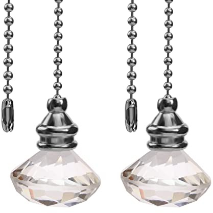 EMSea 2pcs Light Pull Chain Pull Cord Handle Chain Extension Beaded 30cm Crystal Diamond Pull Chain for Bathroom Toilet Light/Ceiling Light Fan