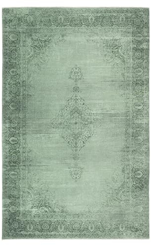 Kelim Vintage Teppich Wohnzimmer Grün 230 X 320 cm - Moderner Kurzflor Teppich - Super Soft
