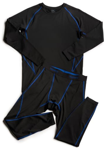 LAPASA Herren sportliche Thermounterwäsche Set, Thermo Oberteil & Lange Unterhosen Funktionsunterwäsche Skiunterwäsche Sets für Winter Sport (Thermoflux M53), Schwarz+Blau,M