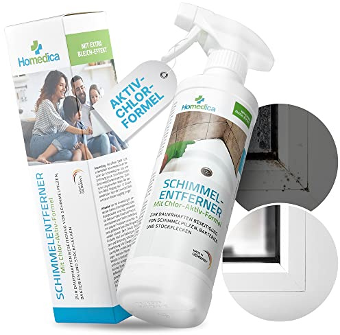Homedica Schimmelentferner - 500 ml NEU mit CHLOR-AKTIV-FORMEL für gesamten Wohn- und Außenbereich an Wand, Boden, Silikonfugen, Möbel etc. beseitigt Stockflecken, Pilzansätze, Bakterien