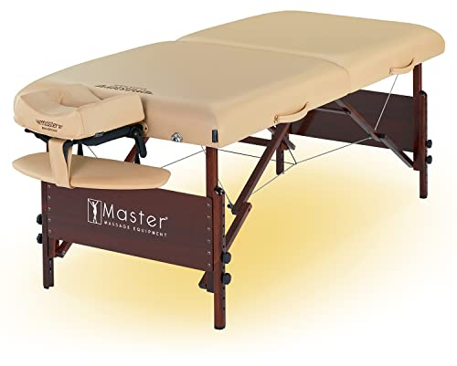 Master Massage Del Ray Mobile Massageliege Kosmetikliege Therapiebett Behandlungsliege Klappbar Massagebank mit Ambiente Beleuchtung Holz, Beige, 80 x 200 cm