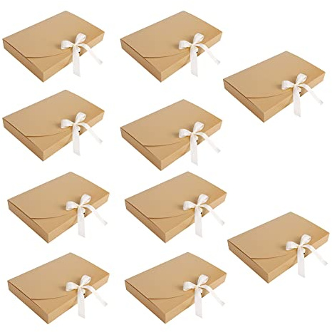 Geschenkbox mit Band 10 Stück Geschenkverpackung Box Kraftpapier Geschenkkarton mit Deckel Boxen Robust Karton Schachteln Hochzeit Pappschachteln Geburtstag Gastgeschenk Geschenkverpackung