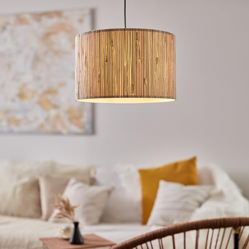 Lightbox Hängelampe mit Seegras Schirm und kürzbarem Kabel - 120 cm Höhe - | kürzbare Hängelampe mit Seegras Schirm - dimmbare Pendelleuchte - E27 Fassung max. 52 W - 120 cm Höhe & 35 cm Durchmesser -