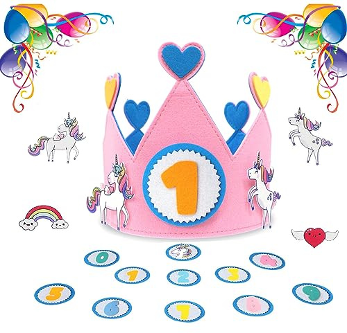 Unicorn Geburtstagskrone Mädchen,Reusable Geburtstagskrone Kinder,Krone Geburtstag Mädchen Junge with Interchangeable Numbers from 0-9,für Geburtstagsparty-Dekorationen für Jungen und Mädchen
