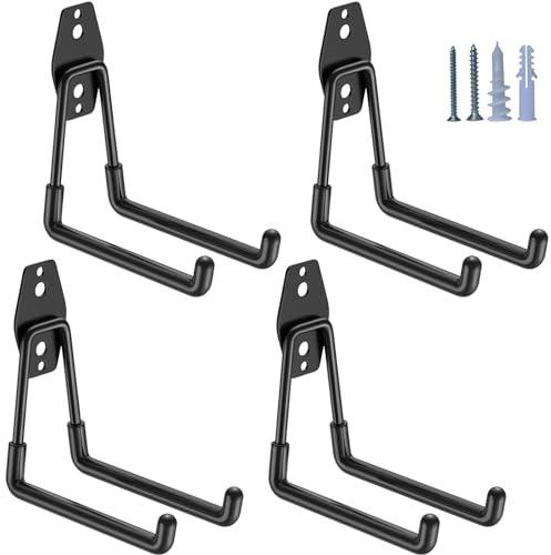 HUPBIPY Heavy Duty Garage Hooks 4 Pack, 5.1 inch Medium U Shaped Hanger, Wall Mounted Storage System, Power and Garden Tool Organizer, for Hanging Ladders, Hose, Bulk Items and More