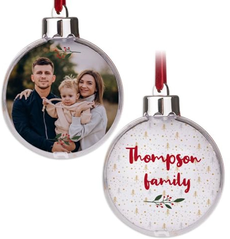 Wanapix | Weihnachtskugel mit Foto und Texte | Christbaumkugeln Personalisierte | Austauschbare Fotos | Weihnachtsdekoration | 8 cm | Weihnachtszweig
