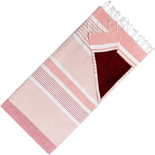 Hamamtuch Doppelseitiges Kikoy-Tuch & Frottee - Trendiges Hammam Tuch - 100% Baumwolle - 95 x 175 cm - Coral Bordeaux