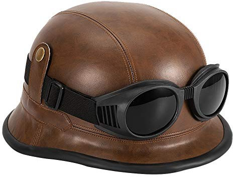 BOROCO Vintage Braun Schutzhelm Motorradhelme Damen Herren Mit Brille