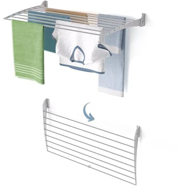 Foxydry Fold, wandwäscheständer, klappbar platzsparend, 102 cm | aus aluminium und edelstahl, nach unten klappbar, rostfrei, für terrasse und balkon, trägt 10 kg, grau