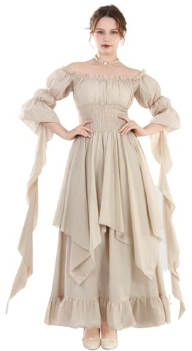 Fiamll Viktorianisches Kleid Renaissance Kostüm Frauen Gothic Hexenkleid Mittelalterliches Hochzeitskleid