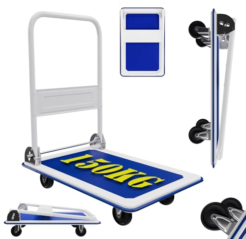 Tronitechnik® Transportwagen Plattformwagen klappbar - mit Lenkrollen 150 kg Tragkraft mit Antirutschbeschichtung - Ladefläche 72x48 cm - Paketwagen