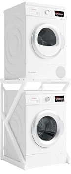 ACAZA Waschmaschinenregal für Waschmaschine und Trockner – Universelles Stapelkit – Tragkraft 100 kg – Mit Kippsicherung – Robuster Metallrahmen – Elegantes Weiß