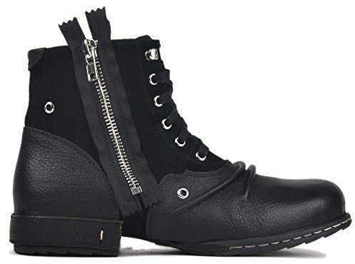 OSSTONE mäns läder chukkastövlar arbetare biker boots motorcykel läderskor för dragkedja snörning stövletter boots OS-5008-8-DE, svart, 48 EU