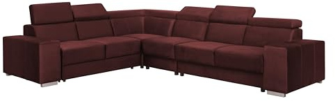 FORNIRO Alma Ecksofa L-Form mit Schlaffunktion – 330x265x85cm - Kastanienbraun – Moderne Wohnlandschaft mit verstellbaren Kopfstützen – Stabil gebaut – hoher Komfort – Viele Farben & Stoffvarianten