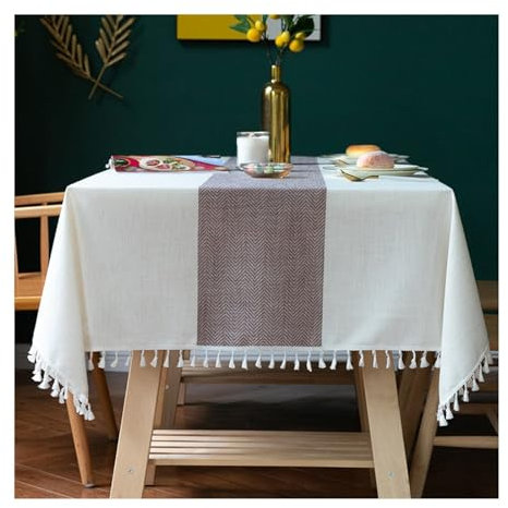 Daesar Tischtuch Outdoor Wetterfest 90x140CM, Tischdecken für Draußen mit Streifen Muster Nordisch Tischwäsche Tafeldecken Tischdecken Abwaschbar Kaffee