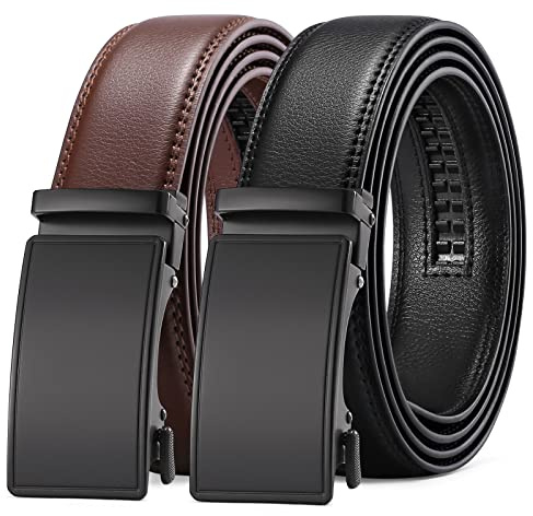 SENDEFN Gürtel Herren 2er, Gürtel Ratsche Automatikschließe Ledergürtel für Herren Verstellbar 33/35mm Breit mit Geschenkbox
