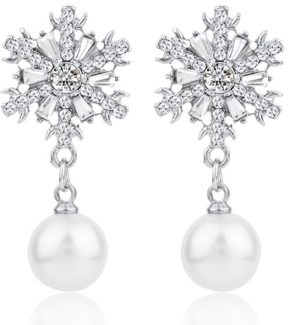 Schneeflocken-Perlenohrringe, Silber Schneeflocken-Ohrringe mit Strasssteinen Winter Perlen-Ohrhänger Weihnachtsschmuckgeschenke für Frauen