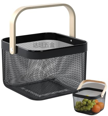 Cesta de transporte con asa, cesta de almacenamiento de metal, malla de acero, cesta de almacenamiento para jardín, con asa, organizador de almacenamiento, cesta de frutas multifuncional para cocina