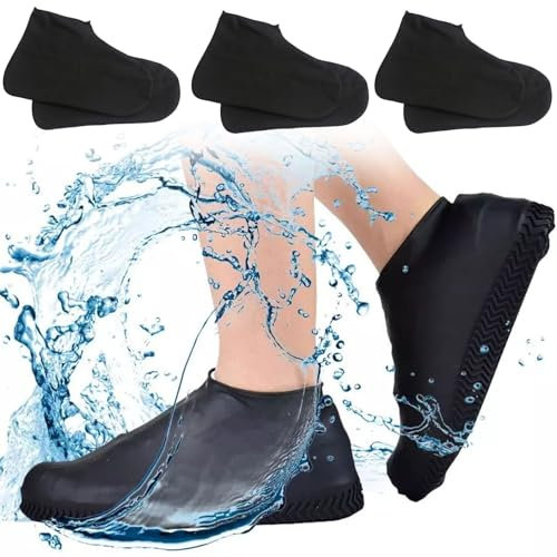 3 Paires Noir Couvre Chaussure Impermeable, Réutilisables Surchaussures Impermeables, Caoutchouc Sur Chaussure Imperméable, Antidérapante Protege Chaussure Pluie, Protection Chaussure Pluie