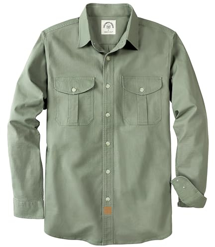 Dubinik® Canvas Långärmad skjorta för män Button Up arbetsskjorta, Ljusgrön 056, S