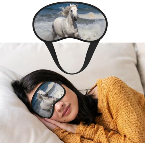 Schlafmaske für Damen und Herren, verdunkelnde Augenmasken zum Schlafen, Augenbinde, weißes Pferd, das auf dem Meer läuft, Schlafmaske, Seitenschläfer-Augenabdeckung für Meditation, lichtblockierend,
