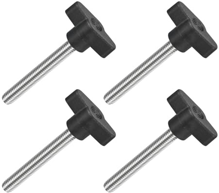 QUARKZMAN 4 Stück T-Flügelschraube mit Griffen M8 x 60mm Schwarz | Männliche Schraube Knopf 304 Edelstahl Rändelschraube Daumenschrauben-Griff 36mm Durchmesser