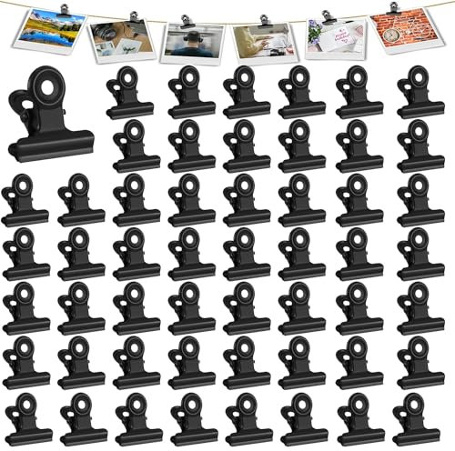 60 Stück Mini Klammern Klammern Metall, 22mm Scharnier Papier Clips Klammern für Tüten Klammern Adventskalender, Kleine Bulldogge Büroklammern bulldog clips für Fotos, Office and Kitchen (Schwarz)