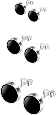 Hinvan 3 par 925 sterling silver örhängen dam örhängen silver 925 svart rund svart örhängen runda små örhängen unisex örhängen silver för kvinnor flickor män kvinnor
