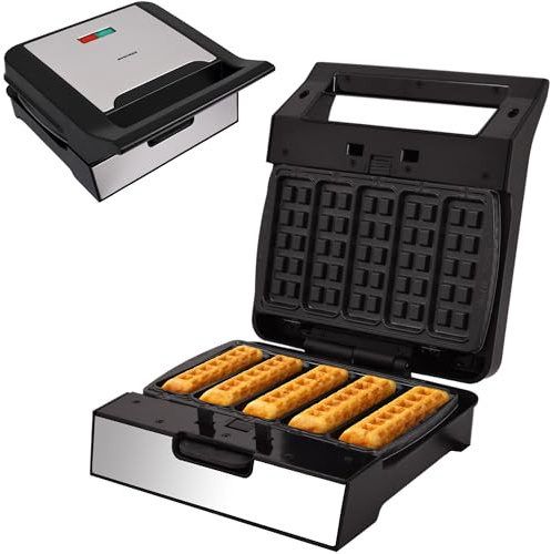 Syntrox Waffel Sticks Maker mit Wechselplatten, 1400 Watt, Edelstahl, schnelles Aufheizen, Antihaftbeschichtet, verschiedene Wechselplatten, Multifunktionsgerät