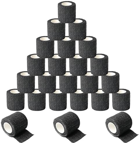 24 Rollen Selbstklebender Verband, 5cm x 4.5m Elastische Binde, Verband Selbstklebend, Fixierbinde, Haftbandage, Erste-Hilfe-Bandage für Finger, Handgelenke, Knöchel, Tattoo Grip Tape, Schwarz